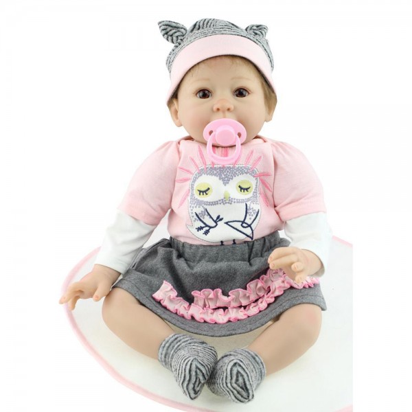 Cute Reborn Baby Doll Hand Rooted Mohair Silicone Girl Doll 22inch