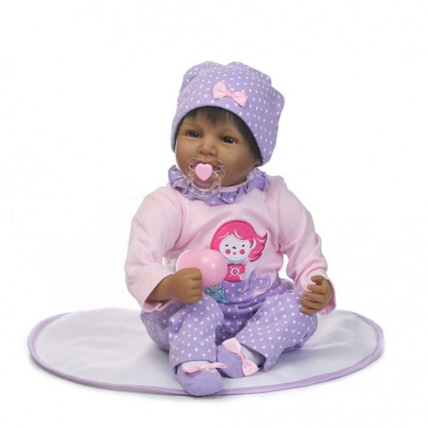 Realistic Silicone Dolls Black African American Baby Girl Doll 22 inches