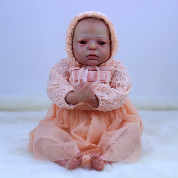 Lifelike Reborn Baby Doll In Pink Dress Hand Painted Hair Silicone Girl Doll 20inch
