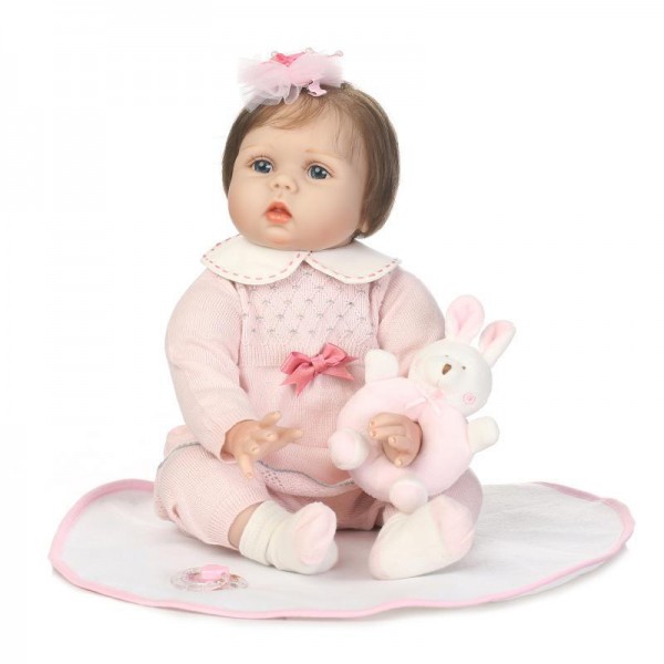 Sweet Reborn Girl Doll Pink Lifelike Silicone Baby Doll 22inch