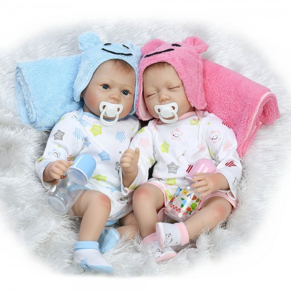 Reborn Twins Boy Girl Doll Lifelike Silicone Realistic Baby Doll 22inch