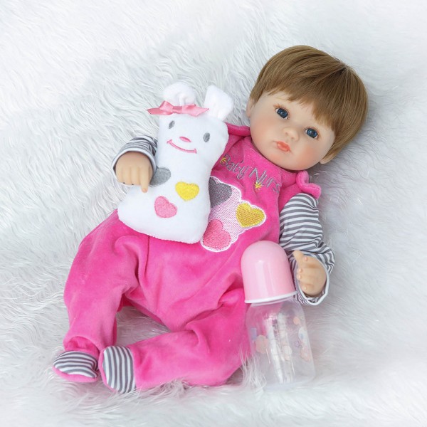 Reborn Baby Girl Doll In Pink Romper Lifelike Silicone Baby Doll 16inch