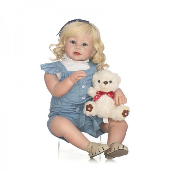 Reborn Toddler Girl Doll Blonde Hair Lifelike Silicone Girl Doll 27.5inch