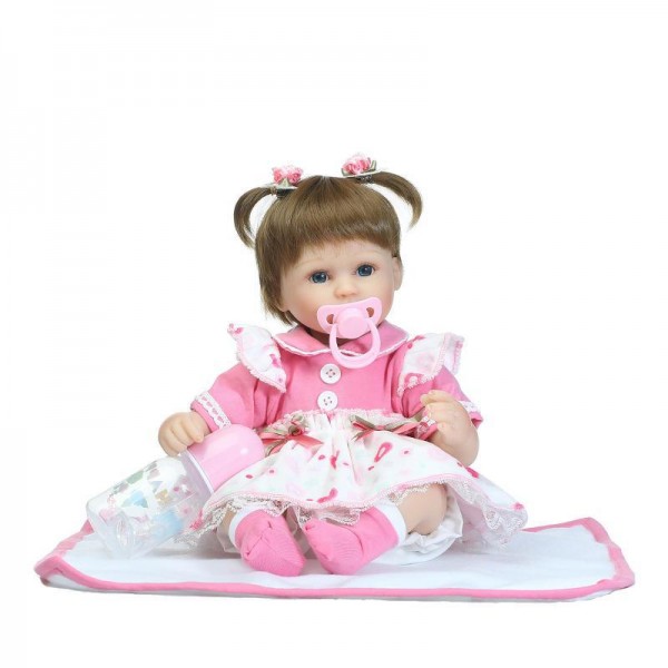Lifelike Cute Reborn Girl Doll In Dress Silicone Baby Doll 16inch