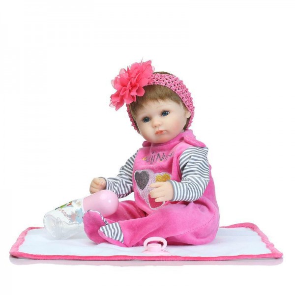 Poseable Reborn Baby Doll In Rose Romper Silicone Lifelike Girl Doll 16inch