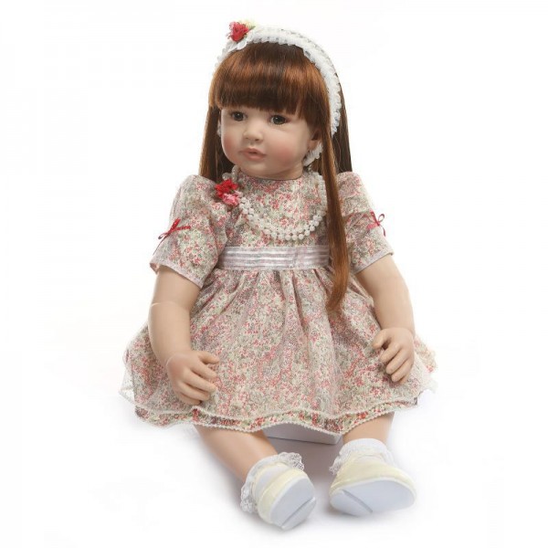 Reborn Toddler Girl Doll Lifelike Realistic Silicone PP Cotton Doll 24inch