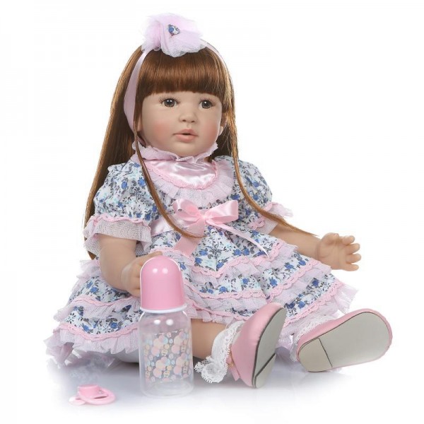 Lifelike Reborn Toddler Girl Doll Long Wig Hair Silicone Doll 24inch