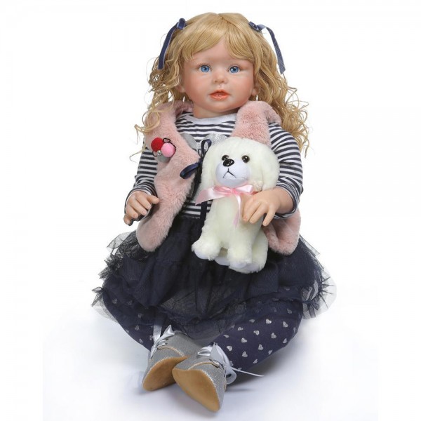 Reborn Toddler Girl Doll Blonde Hair Poseable Lifelike Silicone Girl Doll 27.5inch