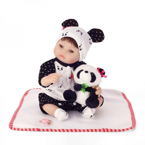 Cute Panda Reborn Baby Doll Realistic Lifelike Boy Girl Doll 16inch