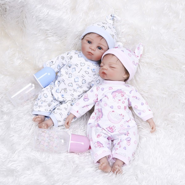 Pink And Blue Reborn Baby Very Soft Twins Mini Baby Dolls 14inche