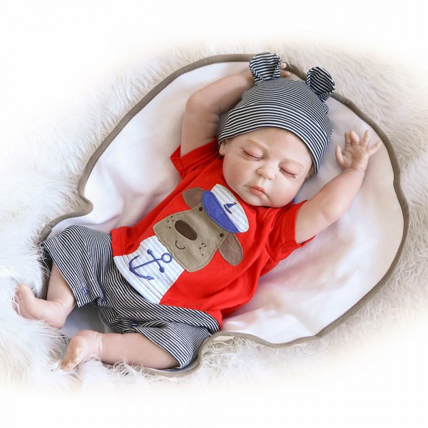 Sleeping Reborn Boy Doll Lifelike Realistic Silicone Vinyl Baby Boy Doll 22inch