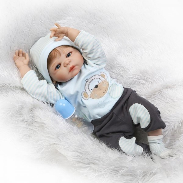 Cute Reborn Baby Boy Doll Silicone Lifelike Newborn Boy Doll 22.5inch