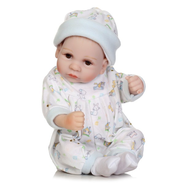 Reborn Boy Doll Lifelike Poseable Silicone Preemie Baby Doll 10inch With Basket Pillow