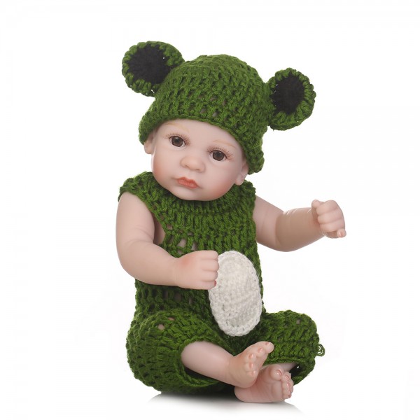 Reborn Boy Doll In Green Romper Lifelike Poseable Silicone Preemie Baby Doll 10inch