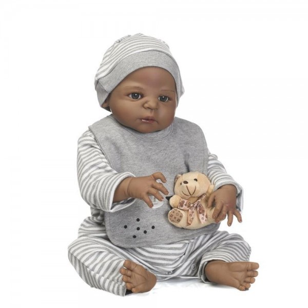 Reborn Newborn Black Boy Baby Full Body Silicone Dolls 22.5 inch