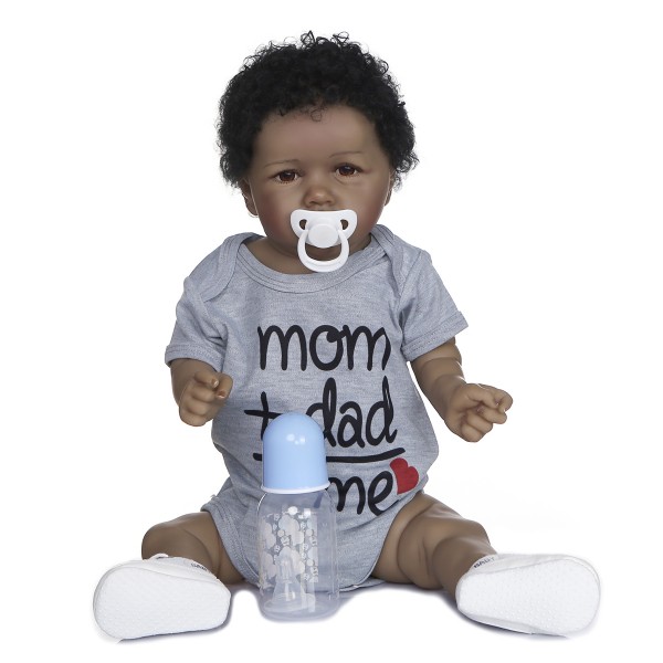 Look Realistic African American Reborn Baby Handmade Soft Full Body Silicone Doll 22Inche