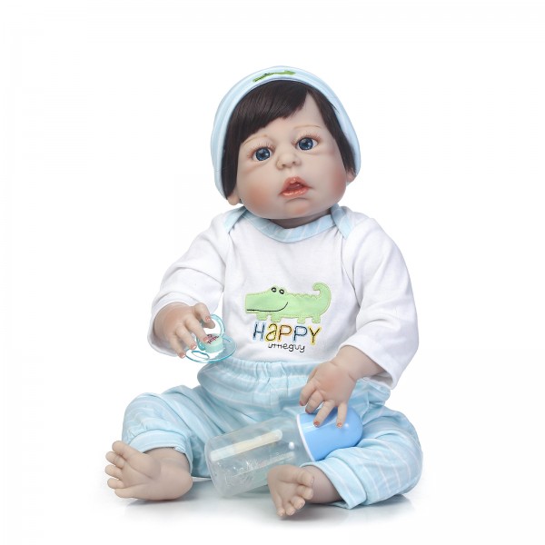 Poseable Reborn Boy Doll Lifelike Realistic Silicone Vinyl Baby Doll 22.5inch