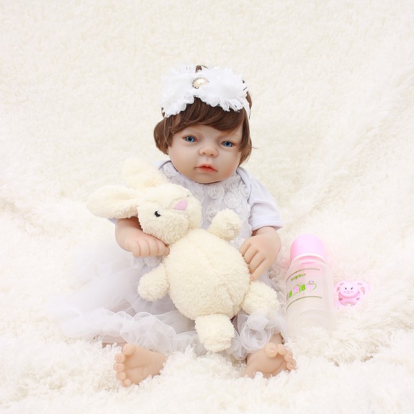 Silicone Reborn Girl Doll In White Bubble Dress Lifelike Realistic Baby Doll 20inch