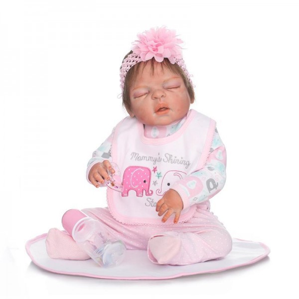 Silicone Sleeping Reborn Girl Doll Lifelike Poseable Newborn Baby Doll 22.5inch