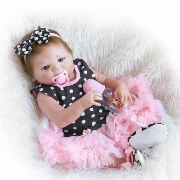 Lifelike Reborn Baby Girl Doll In Bubble Skirt Realistic Silicone Poseable Girl Doll 22.5inch