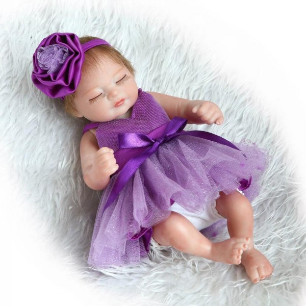 Pretty Sleeping Reborn Girl Doll In Bubble Dress Lifelike Silicone Baby Doll 22.5inch