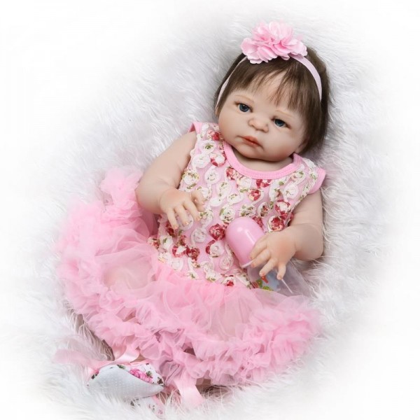 Silicone Reborn Baby Girl Doll In Pink Bubble Skirt Lifelike Realistic Newborn Doll 22.5inch