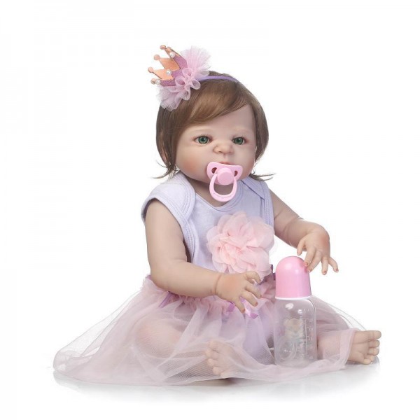 Pretty Silicone Reborn Baby Girl Doll In Purple Dress Lifelike Realistic Girl Doll 22inch