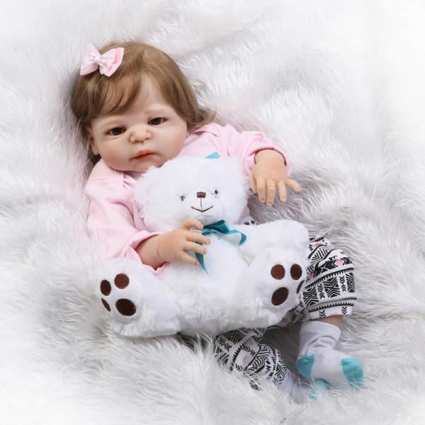Reborn Girl Doll Lifelike Realistic Silicone Vinyl Baby Girl Doll 22inch With Toy