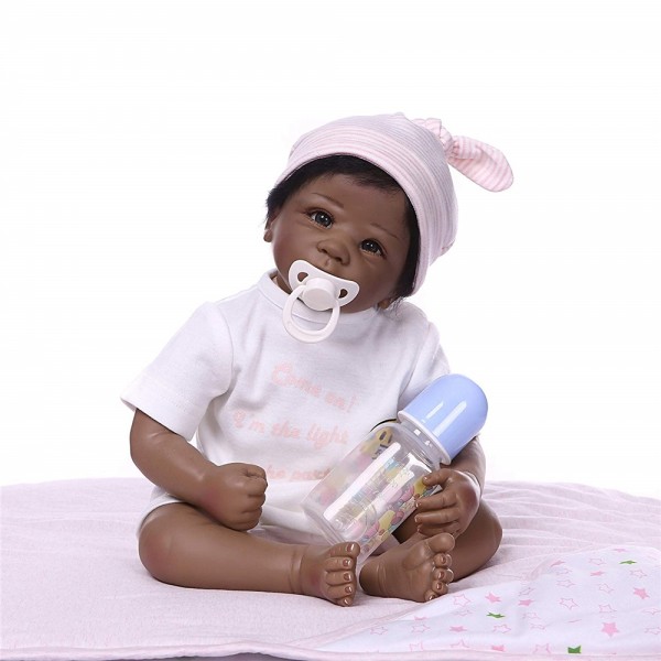 Silicone Body Realistic Cute Black Baby Doll 22 inches