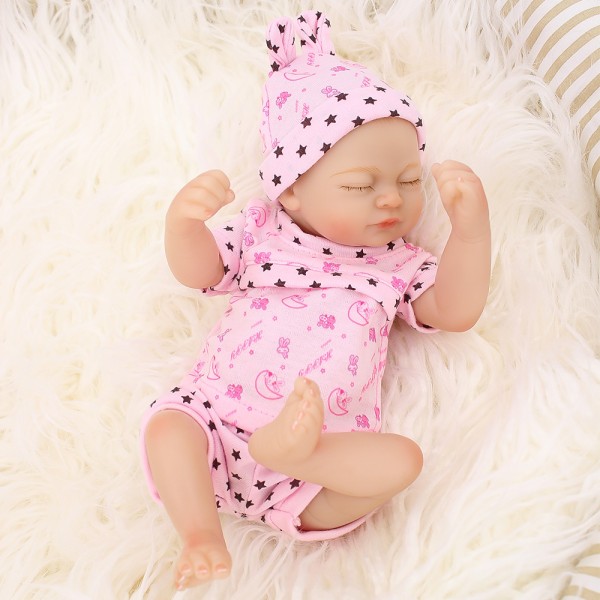 Smile Sleeping Girl Doll Lifelike Silicone Reborn Preemie Baby Doll 10inch