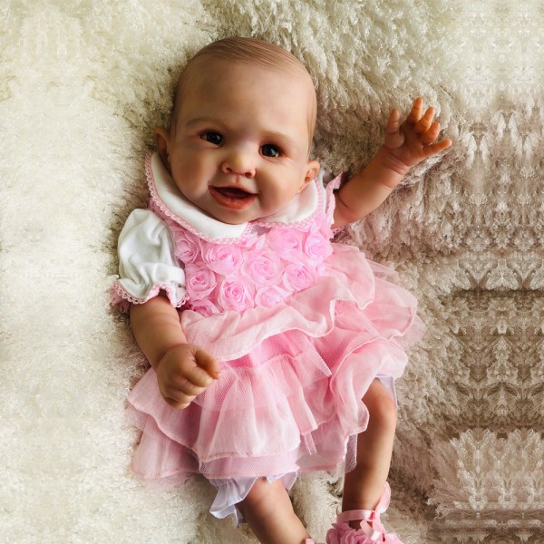 Smile Reborn Girl Doll In Bubble Dress Lifelike Realistic Silicone Baby Doll 20inch