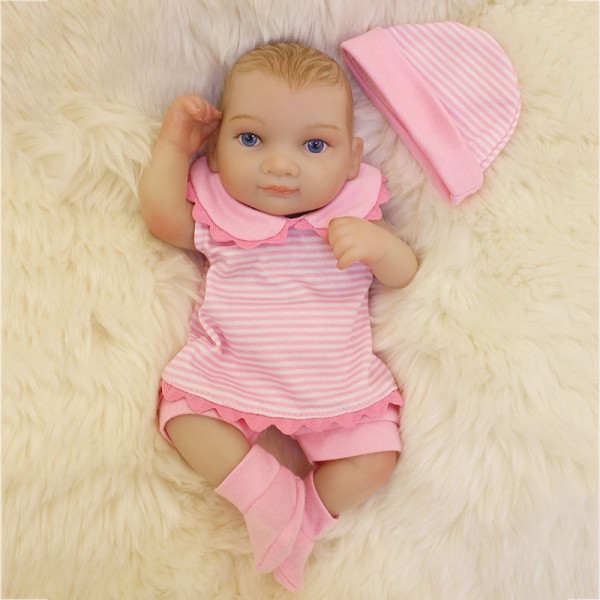 Mini Silicone Reborn Girl Doll Lifelike Painted Hair Preemie Baby Doll 10inch