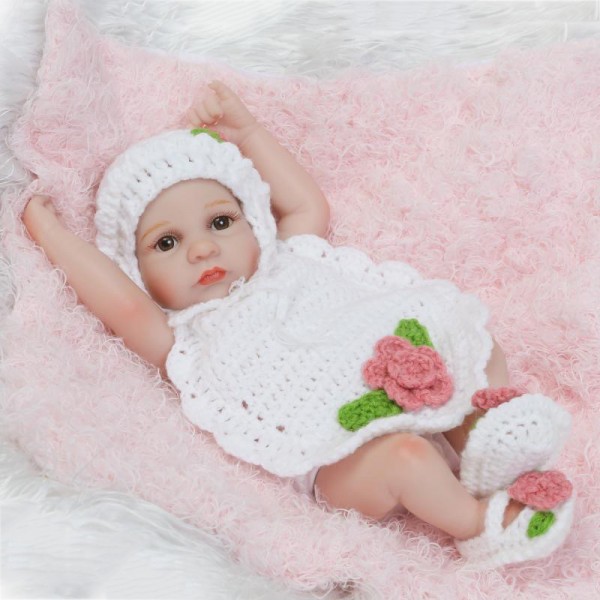 Pretty Reborn Girl Doll Lifelike Painted Hair Poseable Silicone Preemie Baby Doll 10inch