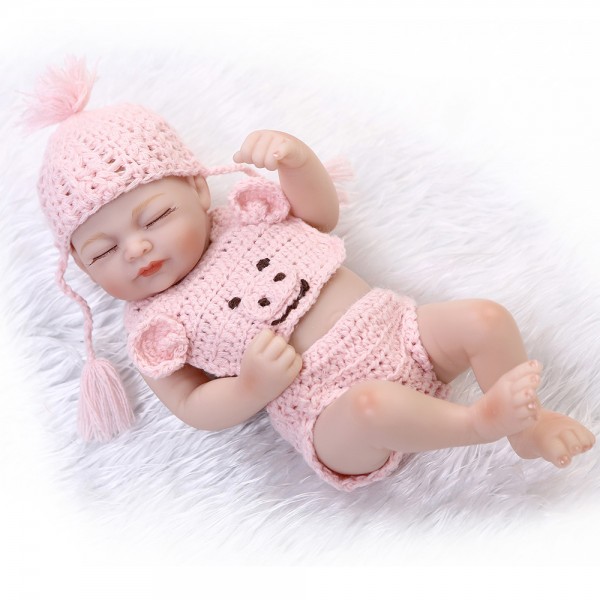 Sleeping Reborn Girl Doll Lifelike Poseable Silicone Preemie Baby Doll 10inch
