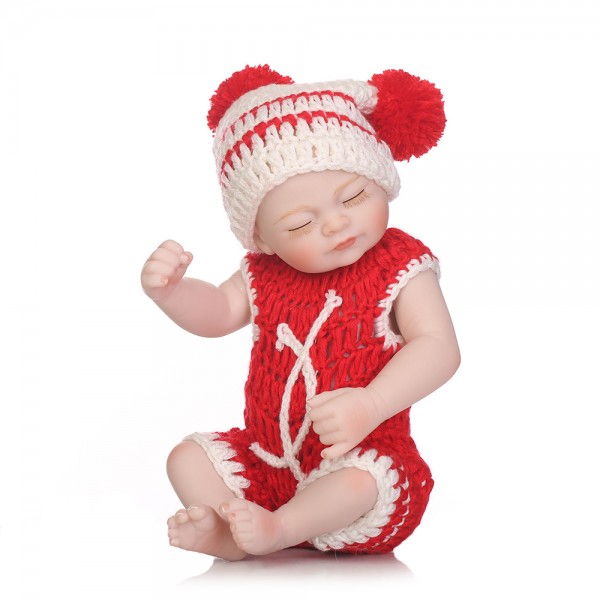 Cute Sleeping Reborn Baby Girl Lifelike Poseable Silicone Painted Hair Preemie Doll 10inch