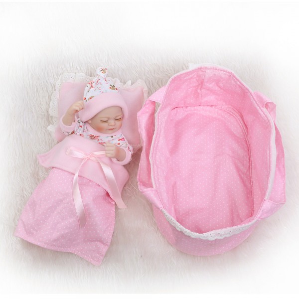 Sleeping Reborn Girl Doll In Bubble Dress Lifelike Poseable Silicone Preemie Baby Doll 10inch