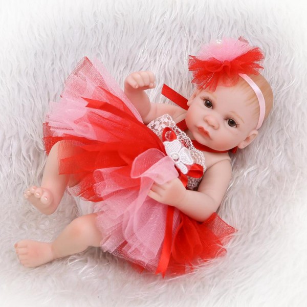 Reborn Girl Doll In Bubble Dress Lifelike Poseable Silicone Preemie Baby Girl Doll 10inch