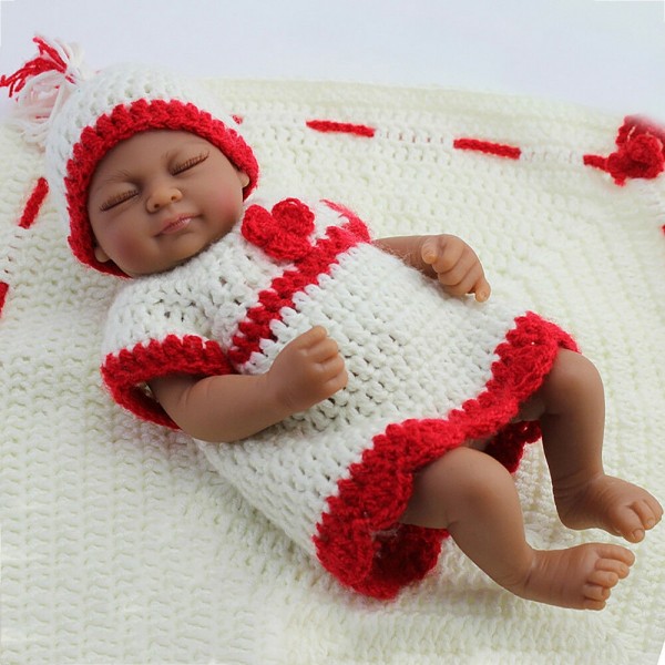 Sleeping Full Silicone Girl Doll Handmade African American Baby Dolls 10 inches