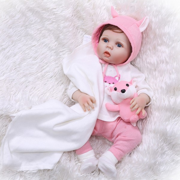 Lifelike Reborn Girl Baby Doll Realistic Rooted Mohair Silicone Poseable Doll 22.5inch