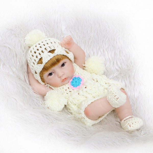 Mini Silicone Reborn Girl Doll Lifelike Poseable Preemie Baby Doll 10inch