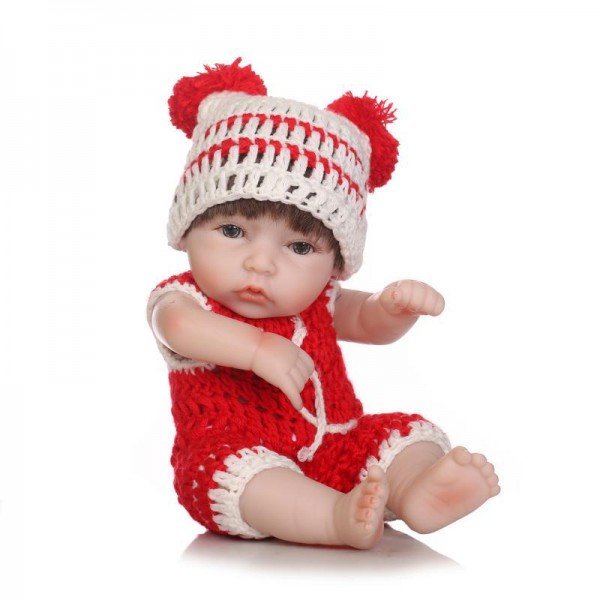 Reborn Girl Doll In Red Romper Lifelike Poseable Silicone Preemie Baby Doll 10inch