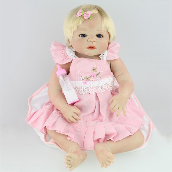 Pretty Reborn Baby Doll Lifelike Realistic Silicone Vinyl Blonde Hair Girl Doll 22inch