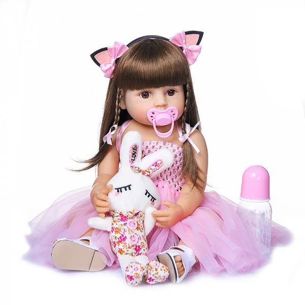 Full Body Silicone Reborn Doll Pink Princess Reborn Toddler Girl 22inches