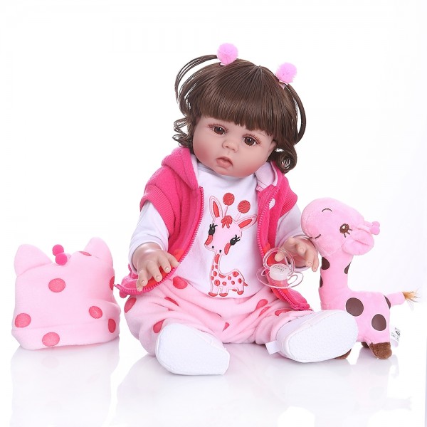 Waterproof Reborn Toddler Girl Curly hair Silicone Realistic Baby 19inch