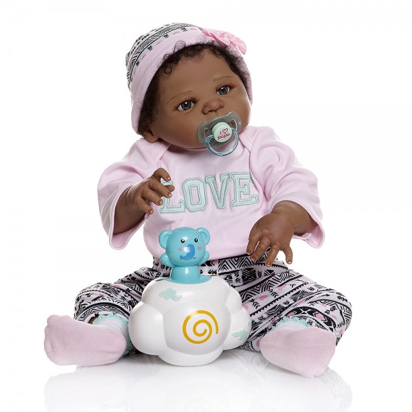 African American Reborn Baby Black Full Body Silicone Doll 22inche