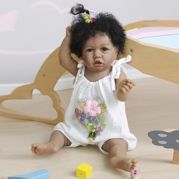 Full Body Silicone Doll Handmade Soft Realistic Black Baby Girl Dolls 22inche