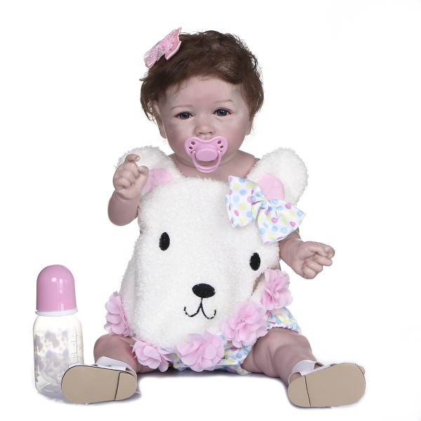 High Quality Waterproof Realistic Baby With Hair Soft Full Body Silicone Doll 22inche