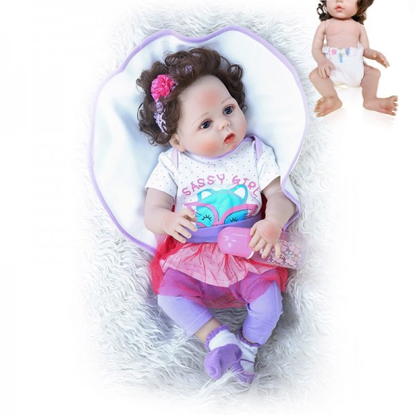 Real Flexible Touch Lifelike Reborn Baby Girl Waterproof Full Body Slicone Baby Doll 22Inche