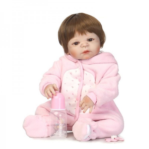 Pink Silicone Reborn Girl Doll Lifelike Realistic Baby Doll 22.5inch