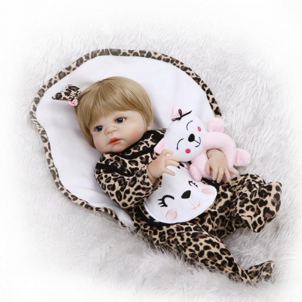 Silicone Reborn Girl Doll In Leopard Romper Lifelike Realistic Baby Doll 22inch